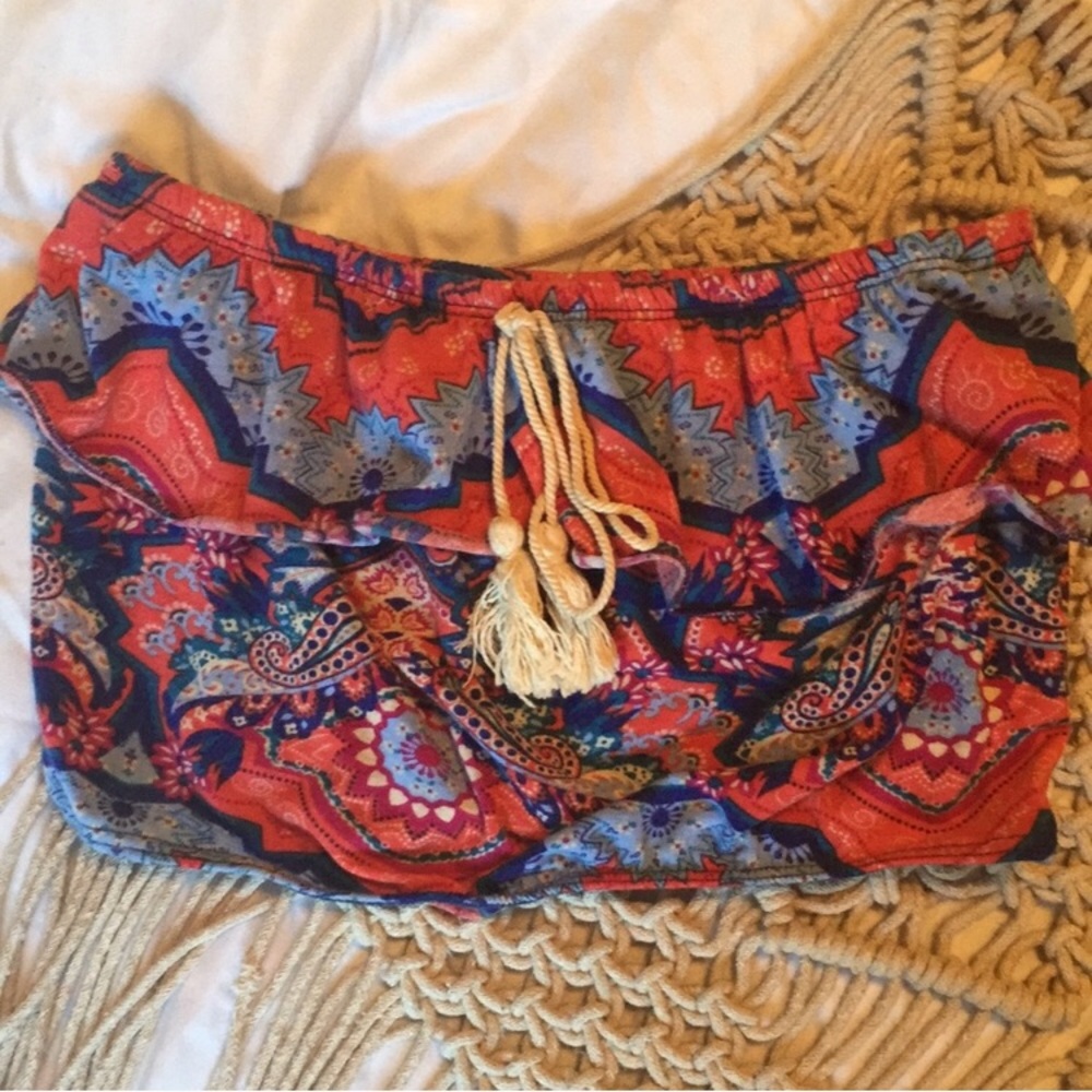 Boho Colorful Strapless Ruffle Crop/Tube Top